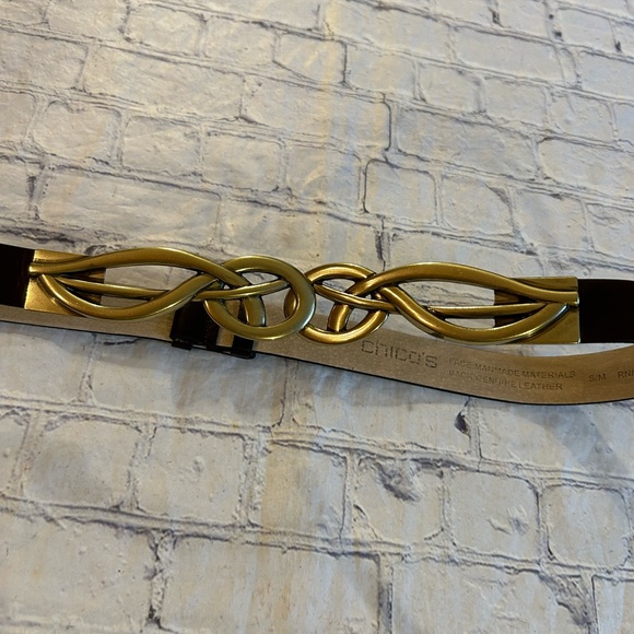 CHICO’S BACK GENUINE LEATHER CHOCOLATE BROWN BELT WITH BRASS TONE BUCKLE S/M - Picture 3 of 13